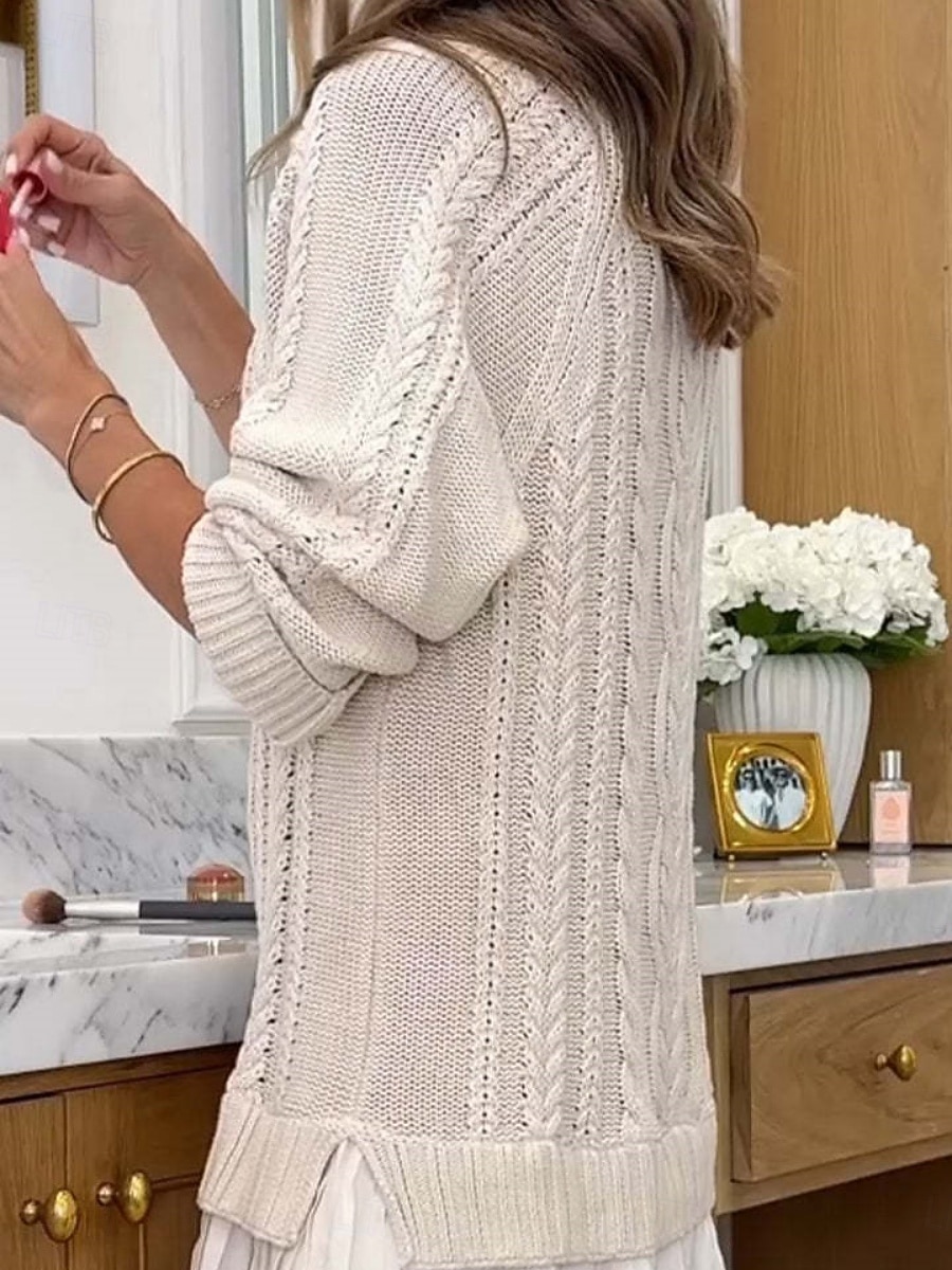 Damen Pullover Pullover Kleid Elegant Lässig Weich Einfarbig Gerippt Rundhalsausschnitt Patchwork Gestrickt Langarm Lange Oberteile Stricken Outdoor Täglich Wochenende Schwarz Rosa Herbst Winter 2026 - $48.99 –P6