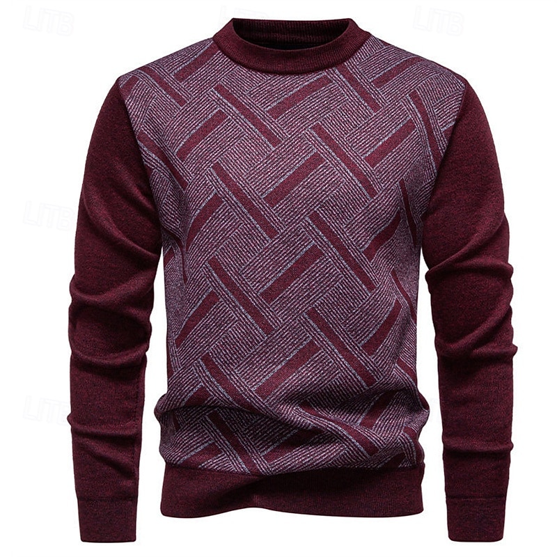 Муж. Пуловер Свитер Вязаный свитер Рельефный узор Вязать Обычные топы Трикотаж Геометрический принт Вырез под горло Мода Классический Отпуск На каждый день Одежда Наступила зима Синий Винный L XL 2XL 2026 - $21.99 –P4