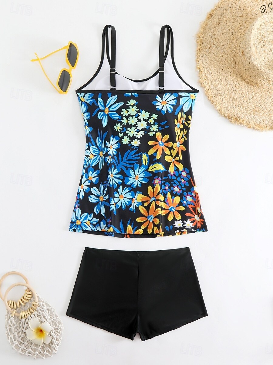 Damen Badeanzug Tankini Zweiteilig Shorts Bademode Bauchkontrolle Hohe Taille Schlank Rückenfrei Urlaub Strandbekleidung Ombre Farbblock V Ausschnitt Ärmellos Badeanzüge 2025 - $29.99 –P6