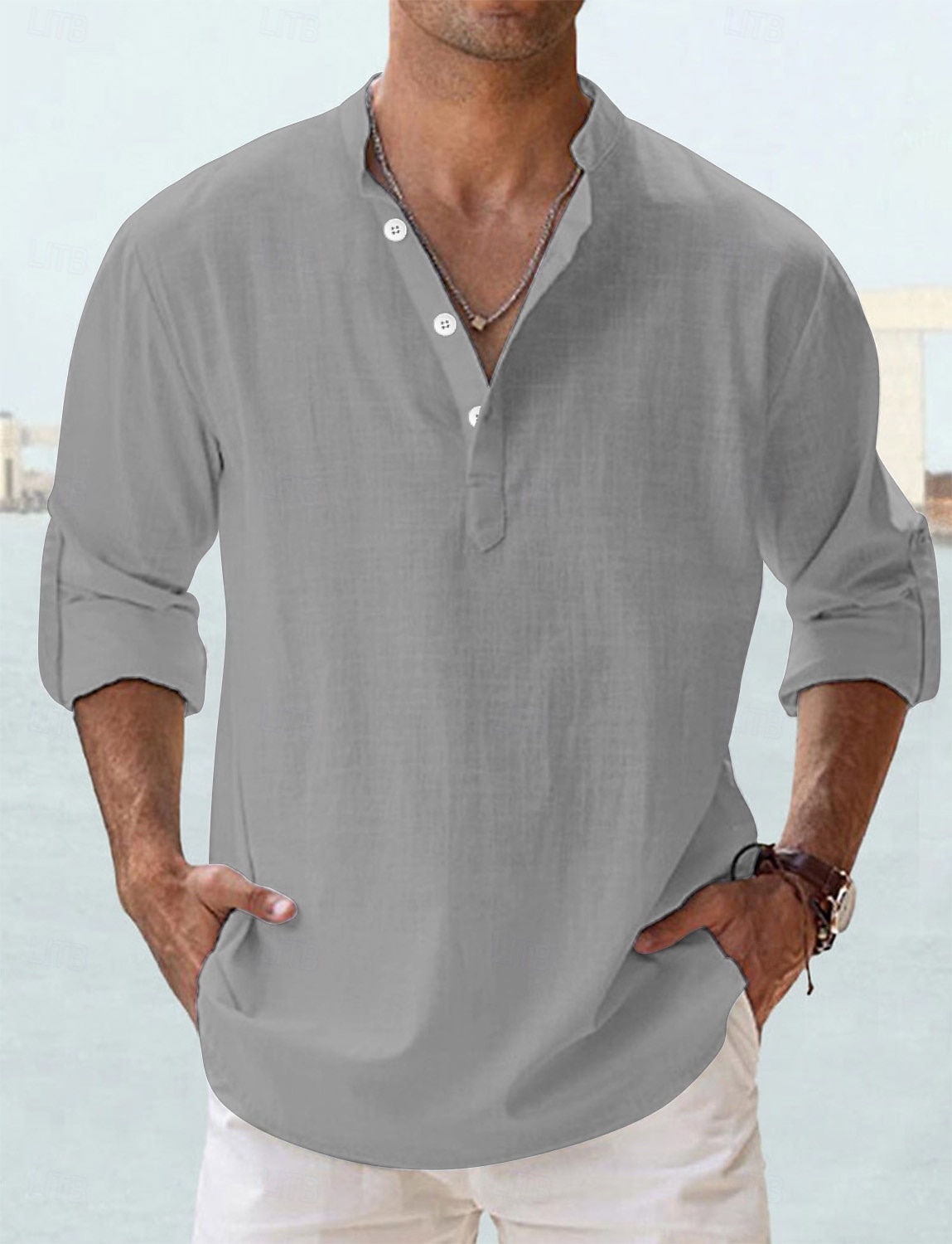 Per uomo Camicia Camicia di lino Camicia Estiva Camicia da Spiaggia Semplice Vacanza Camicia hawaiana Blu Nero Bianco Rosa Manica Lunga Collo alla coreana Primavera & Estate Abbigliamento Base del 2026 a $22.99 –P13
