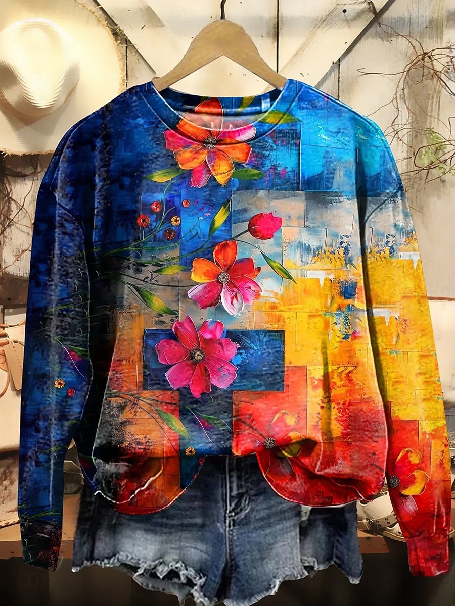 Per donna Felpa Pullover Patchwork Grafico Geometrico Casual Manica Lunga Girocollo Top Regolari Casuale Streetwear Abbigliamento Quotidiano Blu Giallo Arancione Autunno Inverno del 2026 a $28.99 –P2