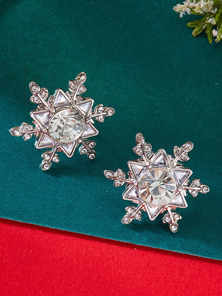 Julesnøfnuggøredobber til dame - legeringsmateriale med krystall- og perledetaljer, elegante høytidssmykker til fester og vinteranledninger 2026 - $9.99 –P10