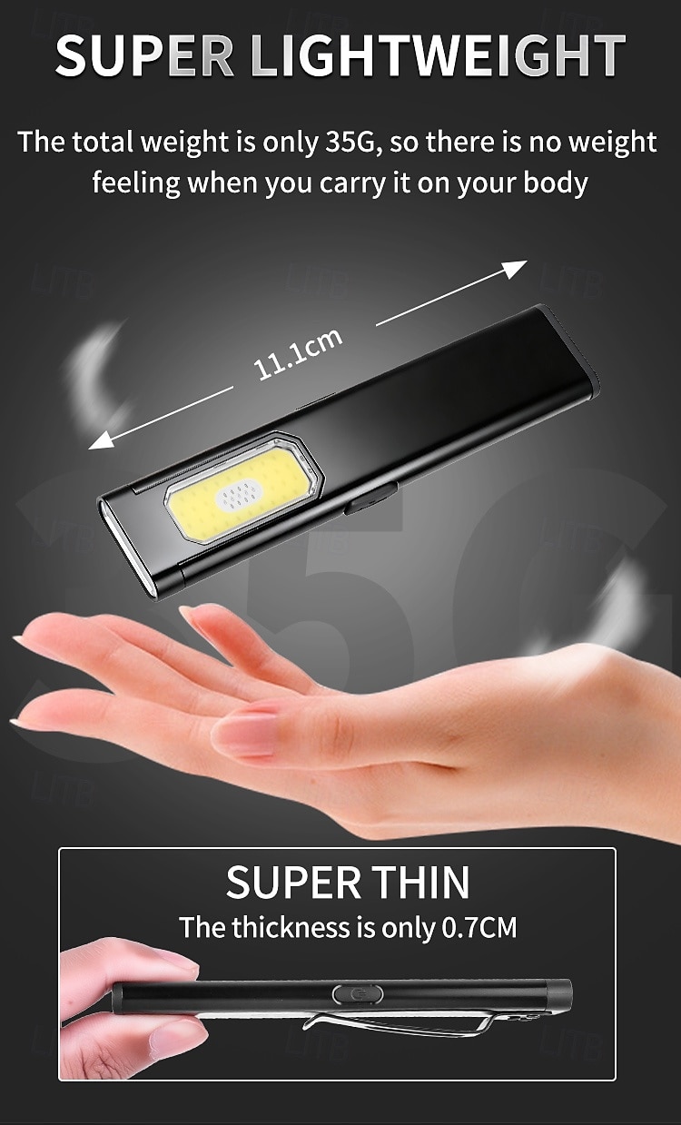 Rechargeable COB Work Light, Super Bright Magnetic LED Flashlight with Pocket Clip, USB-C, 5 Modes with Red & Blue Strobe - Slim Inspection Light for Car Repair, Camping, and Emergency 2025 - $17.99 –P9