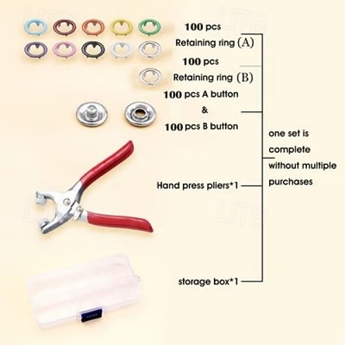 100pcs Stainless Snap Button Fastener Kit with Tool Set & Heavy-Duty Pliers-Like Tool (9.5mm) - 10 Color-Coded Snap Buttons for Clothing, Jeans, Bags, Jackets 2026 - $12.99 –P3
