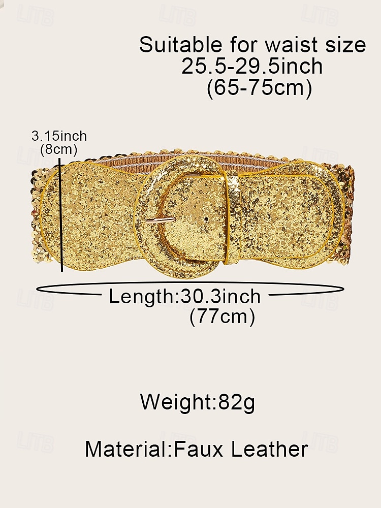 Women's Elastic Faux Leather Sequin Belt - Sparkling Gold, Perfect for Christmas and Holiday Parties 2026 - $14.99 –P7