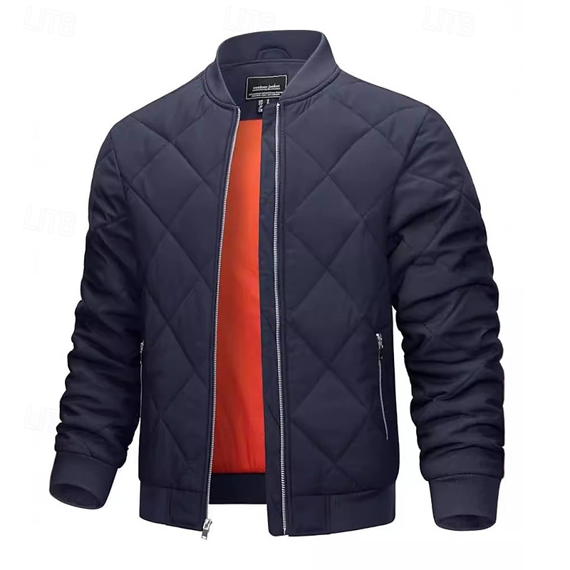 Herr Vinterkappa Pufferjacka Quiltad jacka Vadderad Ficka Polyester Utomhus Ledigt Dagligen Normal Mode Streetwear Håller värmen Vattentät Vinter Ensfärgat Svart Vinröd Marinblå Grön Pufferjacka 2026 - $60.99 –P3