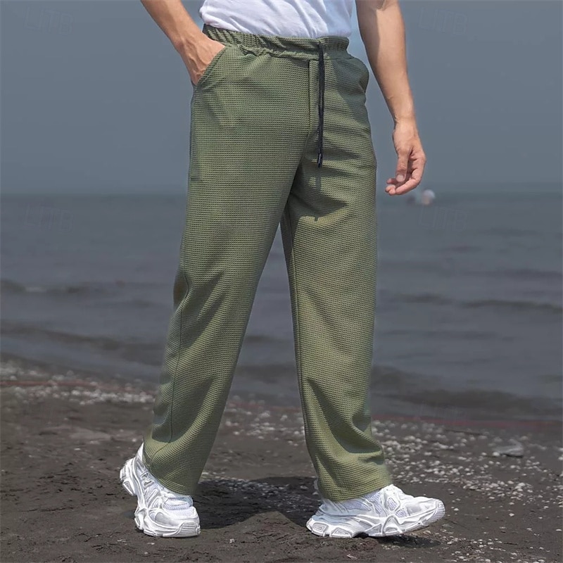 Men's Sweatpants Trousers Baggy Pants Straight Leg Sweatpants Waffle Pants Drawstring Pocket Elastic Waist Plain Comfort Soft Outdoor Daily Holiday Fashion Classic Style Black White Micro-elastic 2026 - $24.99 –P12