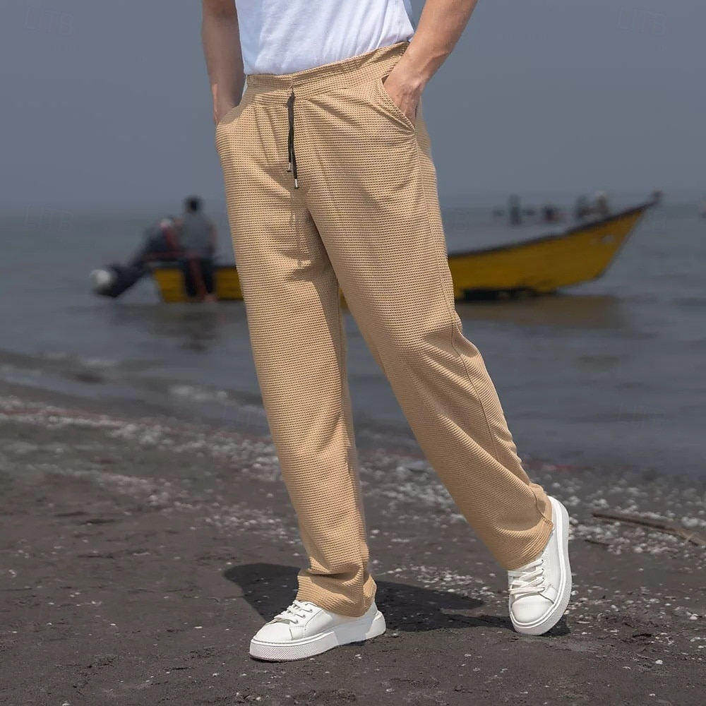 Men's Sweatpants Trousers Baggy Pants Straight Leg Sweatpants Waffle Pants Drawstring Pocket Elastic Waist Plain Comfort Soft Outdoor Daily Holiday Fashion Classic Style Black White Micro-elastic 2026 - $24.99 –P7