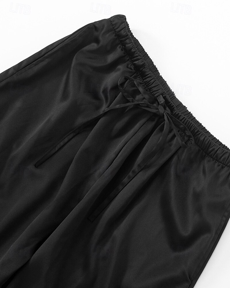 Damen Satinhosen Weites Bein Chinos Hosen Hose Streetwear Lässig Volle Länge Mittlere Taillenlinie Einfach Kordelzug Tasche Bequem Unelastisch Täglich Outdoor Schwarz Sommer Frühling Lässiger Schnitt 2026 - $27.99 –P6