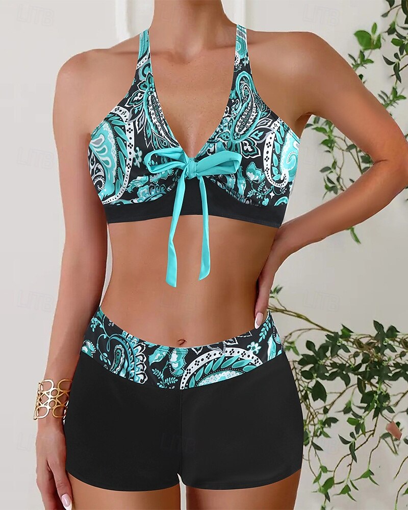 Mujer Bañadores 2 piezas Slips Traje de baño Retazos Espalda al Aire Vacaciones Ropa de playa Floral Escote en Pico Sin Mangas Trajes de baño 2026 - $27.99 –P2