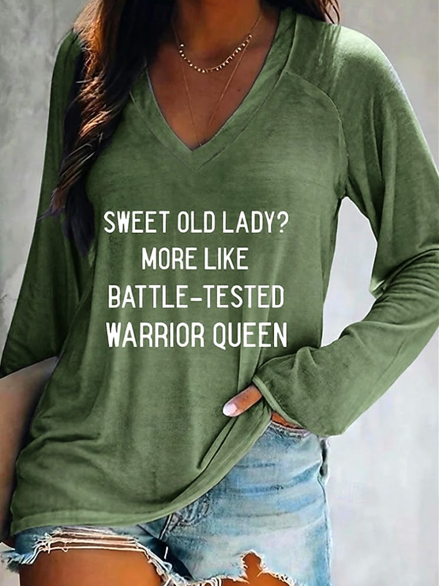 Kvinnors T-shirt lång ärm V-hals lång ärm grafisk avslappnad grundläggande tryck vanlig toppar vardag helg grå höst och vinter förvår 2026 - $24.99 –P4