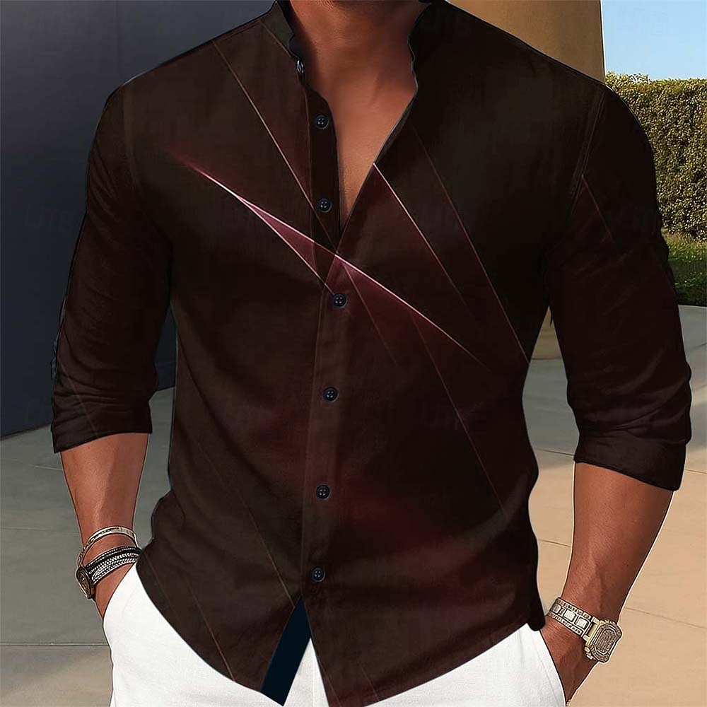 Per uomo Geometrico Sfumatura Linea Camicia Camicia con colletto alla coreana Manica Lunga Moda Casual Abbigliamento Quotidiano Ferie Primavera Autunno Collo alla coreana Colletto alla coreana Stampa del 2026 a $9.49 –P3