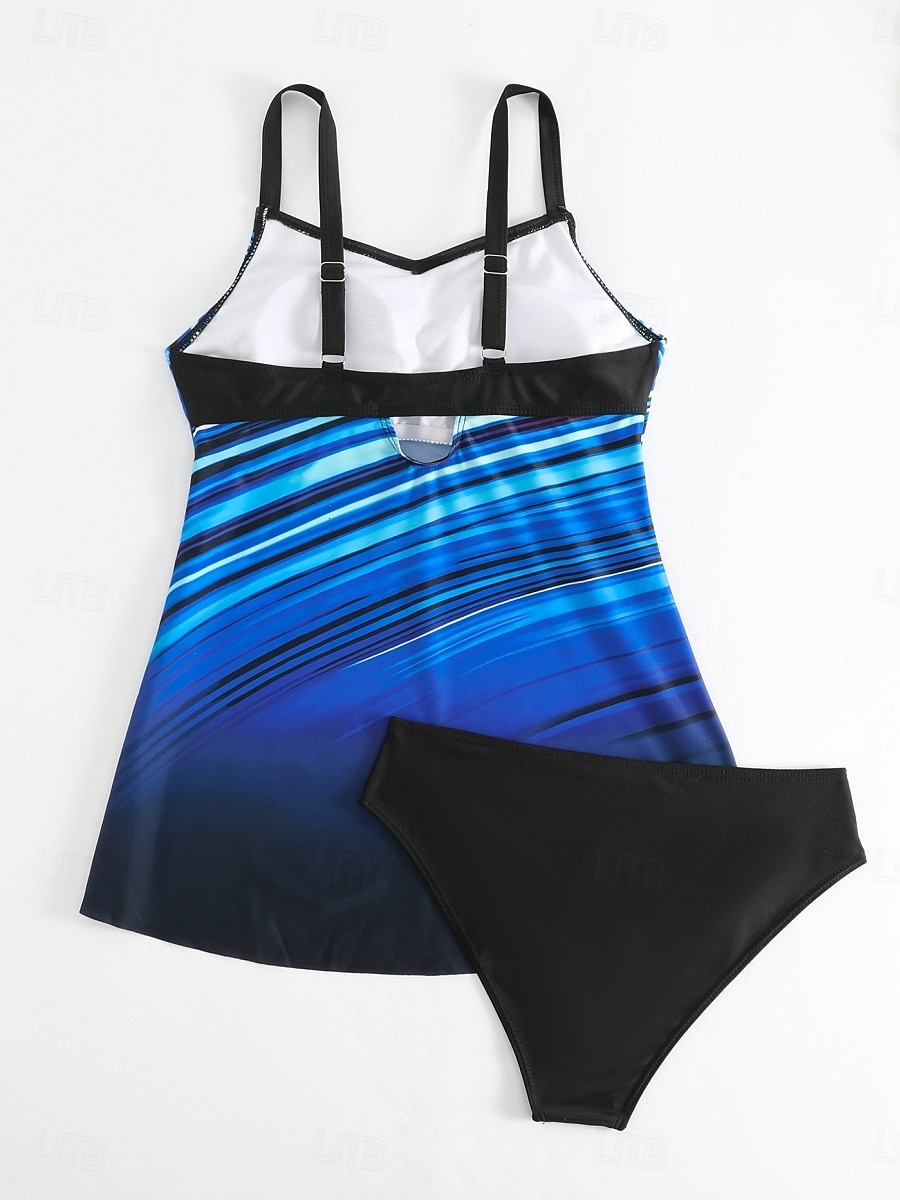 Kvinnors tankini 2-delad baddräkt sexig mage kontroll hög midja smal rygglös semester strandkläder ombre u-hals ärmlös baddräkt 2026 - $19.99 –P8