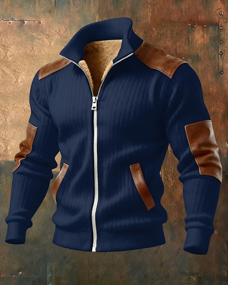 Men's Winter Coat Fleece Jacket Casual Jacket Outdoor Casual Thermal Warm Patchwork Pocket Fall Winter Plaid Streetwear Daily High Neck Regular Camel Black White Navy Blue Brown Jacket 2026 - $74.99 –P4