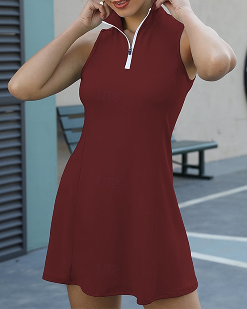 Dam Solid färg Tennisklänning Sportklänning Snabb tork Elastisk Andningsfunktion Tennis Träning Löpning Dragkedja Klänningar Svart Vit Rosa Tenniskläder 2026 - $30.99 –P14