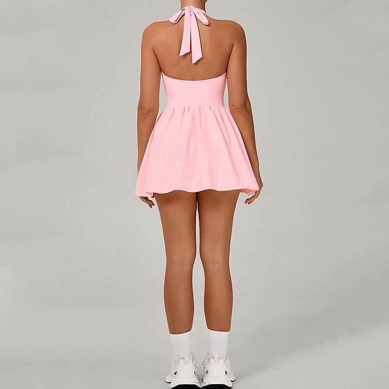 Women's Solid Colored Sport Dress Halter Dress Side Pockets Elastic  Breathable Tennis Athletic Running Halter Collar Dress Black White Pink  Tennis Clothing 2026 - kr.419