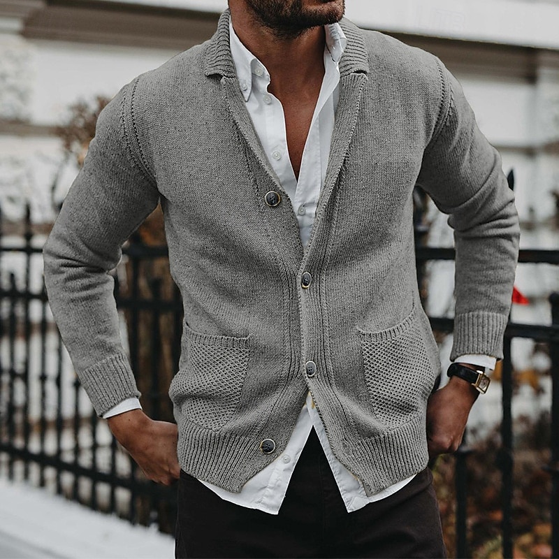 Homens Suéter Sueter Cardigan Estriado Tricotar Tops regulares Abotoar Tricotado Tecido Gola Dobrada Férias Moda Casual Roupa Diária Roupa Primavera & Outono Preto Caqui M L XL de 2026 por $43.99 –P3