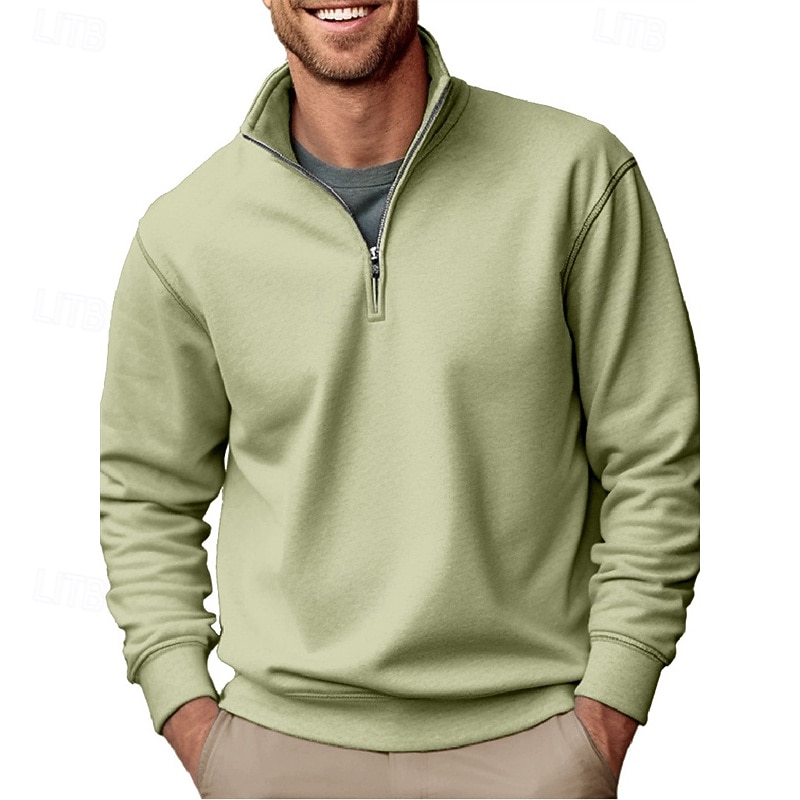 Voor heren Polo Poloshirts Vakantie Straat Kwart ritssluiting Lange mouw Modieus Basic Effen Lente Herfst Getailleerd blauw Zwart Wit Groen Lichtgroen Polo 2026 - $31.99 –P12