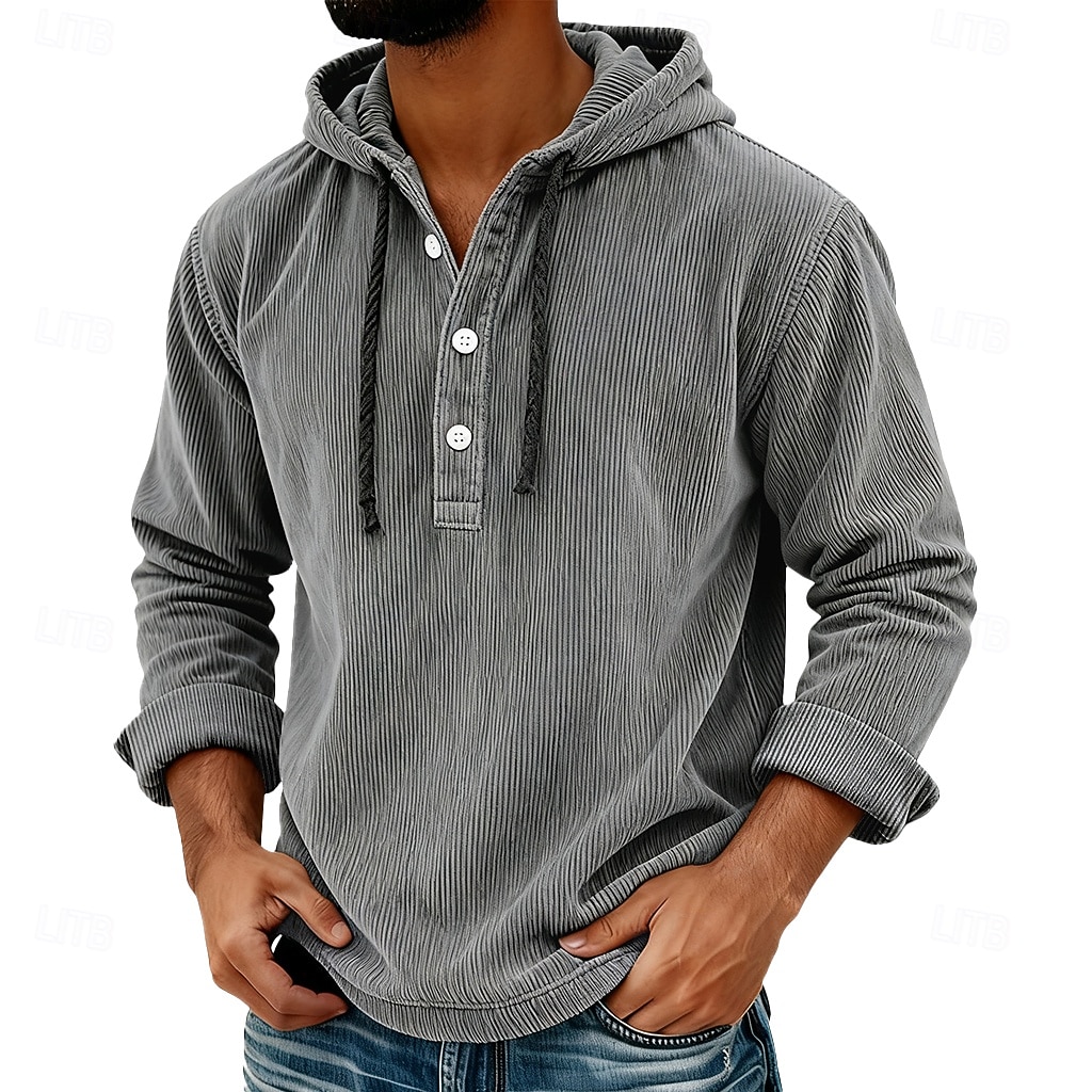 Per uomo Camicia Camicia casual Camicia di Velluto a Coste Blu marino Grigio chiaro Grigio scuro Azzurro Manica Lunga Semplice Con Cappuccio Casuale Quotidiano Con cappuccio Abbigliamento Vintage del 2026 a $25.99 –P1