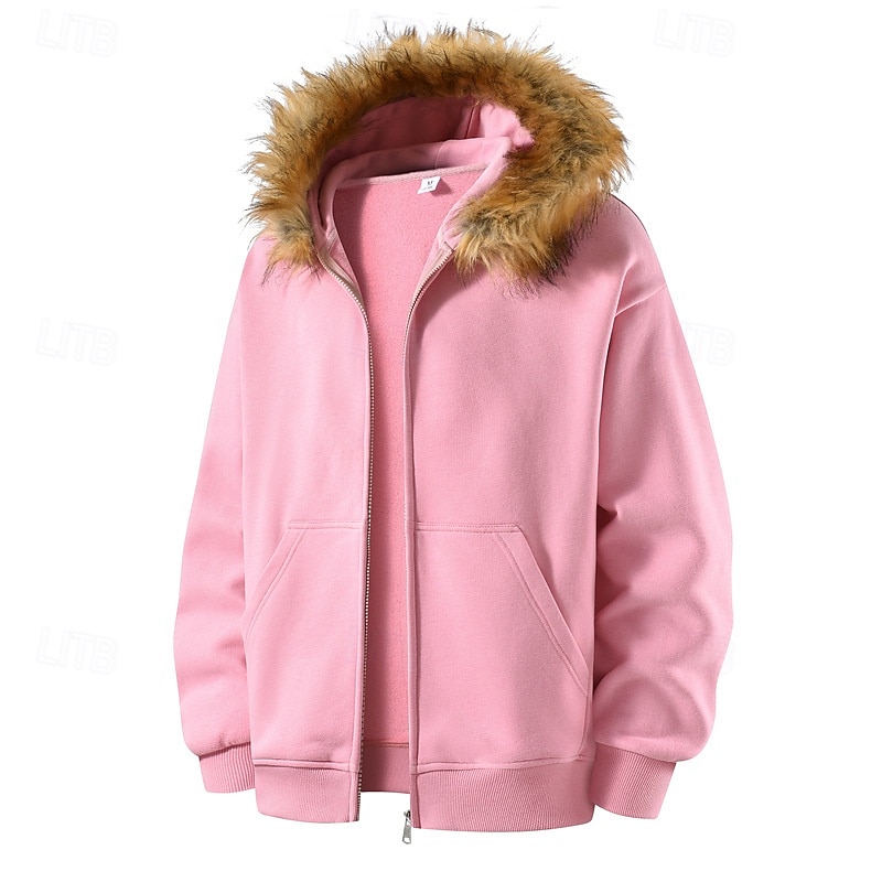 Herren Freizeitjacke Kapuzenjacke Outdoor Lässig Fellbesatz Tasche Herbst Winter Einfach Mode Streetwear Mit Kapuze Regulär Aprikose Schwarz Rosa Burgunderrot Hellgrau Jacken 2026 - $33.99 –P11