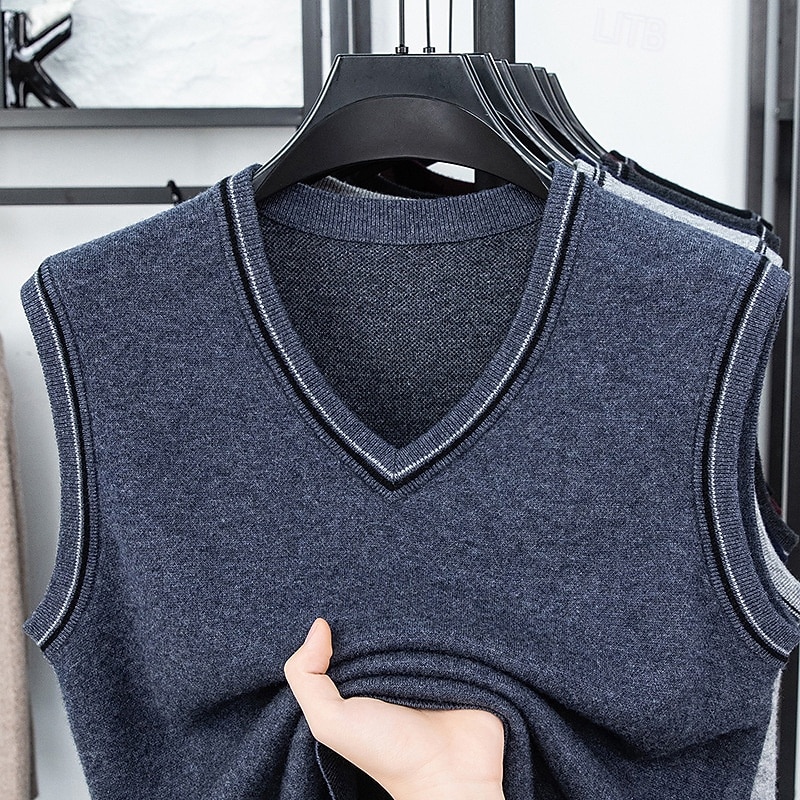 Herren Pullunder Kleid Pullover Pullover Weste Strickpullover Gerippt Stricken Normale Oberteile Gestrickt Einfach V Ausschnitt Mode Lässig Urlaub Alltagskleidung Bekleidung Herbst Winter Schwarz Rote 2026 - $25.99 –P3