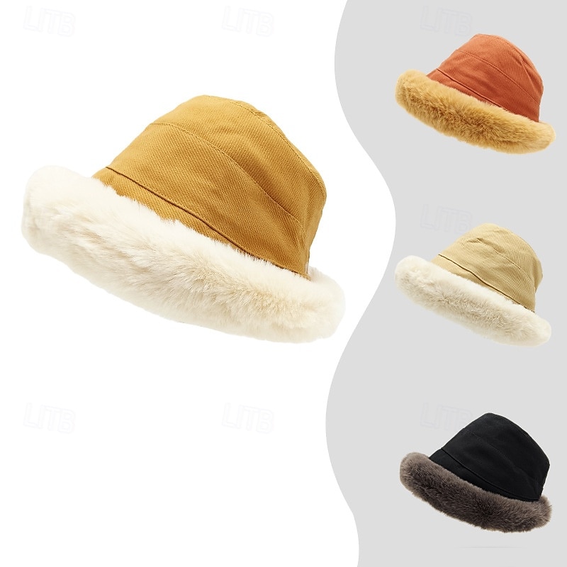 نسائي قبعة قبعة الدلو ضد الهواء دافئ مناسب للبس اليومي عطلة نهاية الاسبوع الصوف لون سادة 2026 - $11.49 –P1