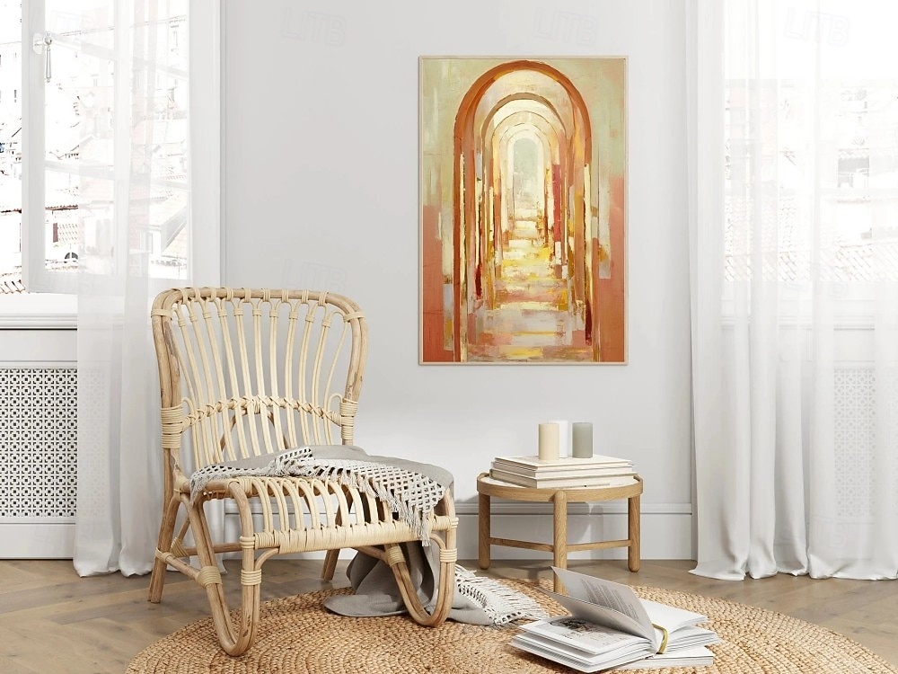 Handgemaltes Ölgemälde auf Leinwand, abstraktes Motiv einer Bogentür, Golden Avenue, Kunst für die Heimdekoration, auf Keilrahmen gespannt / gerolltes, rahmenloses Gemälde 2025 - $51.99 –P5