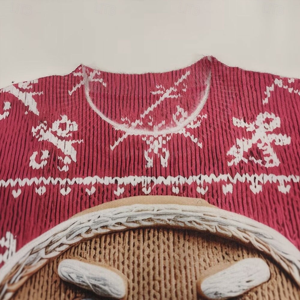 Ugly Christmas Sweater Men's Gingerbread Pullover Sweater Jumper Knitwear Crewneck Casual Vacation Daily Festival Print Keep Warm Long Sleeve Spring Fall Winter White Red Purple 2025 - $37.99 –P6