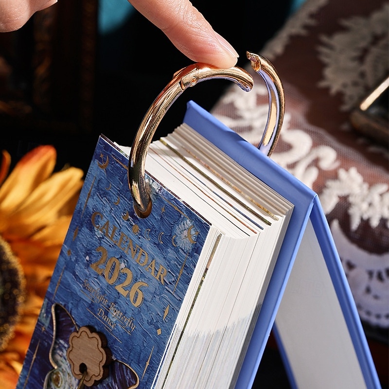 Agenda de bureau vintage 2026 - Calendrier de 365 jours avec reliure à anneaux dorés &Citations inspirantes - une page de peinture à l'huile par jour - idéal pour la maison et le bureau &organisation de 2026 ? $20.99 –P2