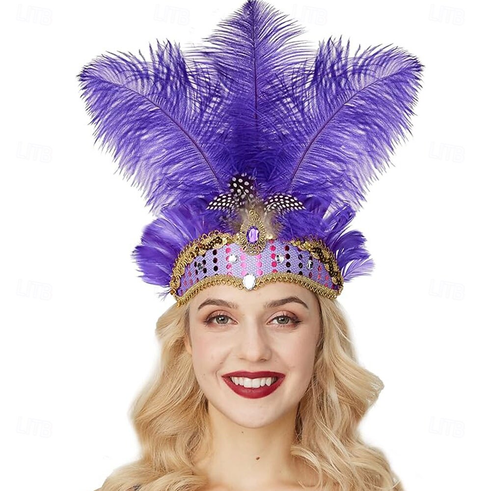 Καραβάλι 2026 Ρίο Καρναβάλι Σαμπού Αξεσουάρ Μωβ Φτερό Χορευτή Κεφαλής για Γυναίκες - Κεφαλοδέτης με Ρινόστον - Κοστούμι Χορευτή Καρναβαλιού Μαρντί Γκρας Κόστος Παρουσίας Φεστιβάλ Βραζιλίας 2026 - $16.49 –P1