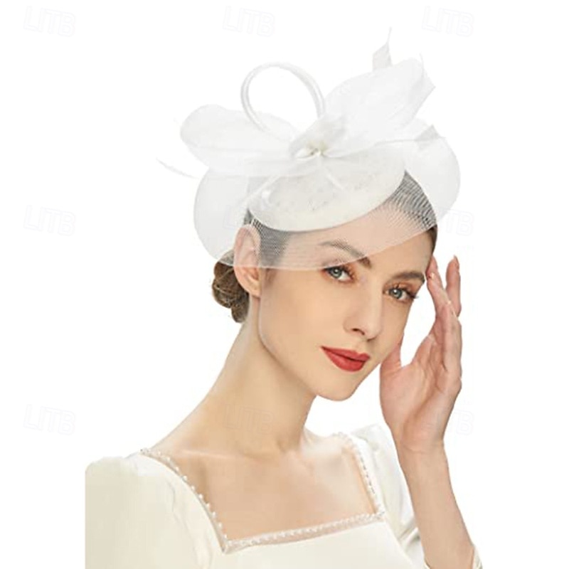 Decoração de Cabelo Pena Rede Formal Casamento Aniversário Elegante Vintage Com Penas Tule Capacete Chapéu de 2026 por $17.49 –P6