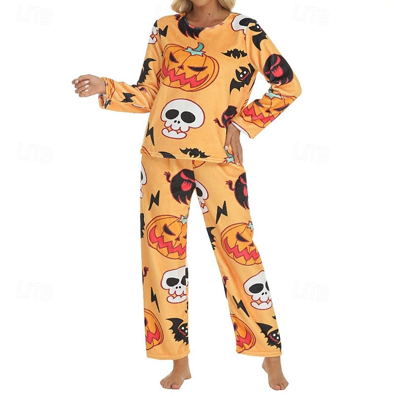 Femmes Loungewear Ensemble Pyjama Mode Occasionnel Dessin animé Panda Potiron Taille Élastique Pantalon Vacances Maison manche longue Col ras du cou Noir Blanche Orange Bleu clair Automne Hiver Coupe de 2026 ? $36.99 –P4