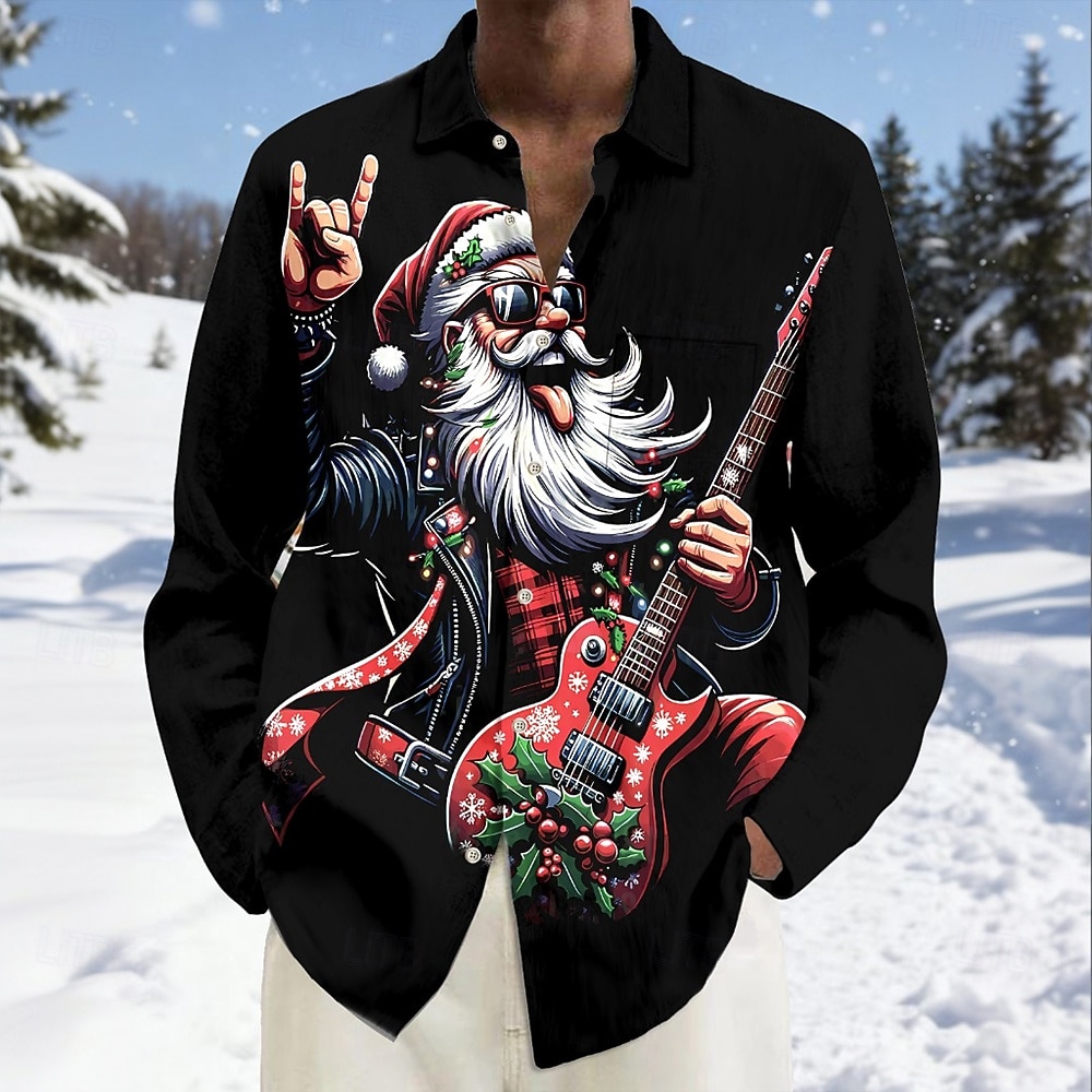 Natale Per uomo Babbo Natale Chitarrista natale divertente Camicia Camicia con Bottoni Manica Lunga Divertente Ferie Primavera Autunno Collo ripiegato Stampa 3D camicie con colletto Una tasca del 2026 a $28.99 –P1