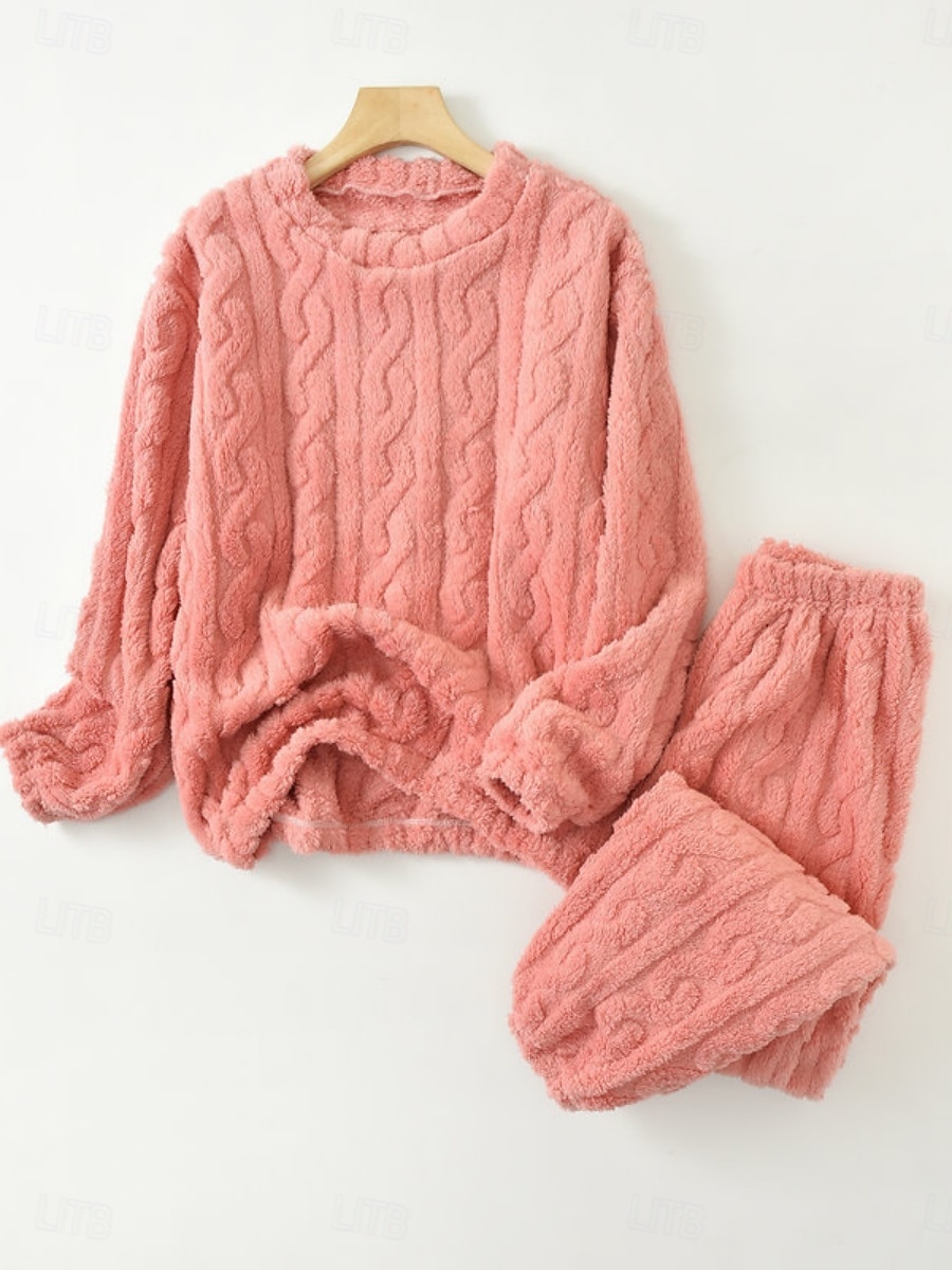 Női Pizsama Alkalmi Kényelmes Tiszta szín Rugalmas derék Nadrág Otthon Napi Hosszú ujj Terített nyak Fehér Rubin Sötétkék Bíbor Khakizöld Tavasz Ősz Tél Laza öltözet 2026 - $24.99 –P17