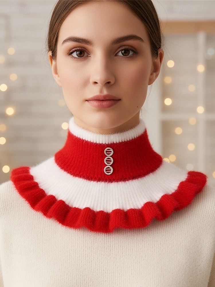 Cuello de punto navideño para mujer, suave y acogedor, con volantes, disponible en varios colores. Ideal para el invierno y las fiestas. 2026 - $9.99 –P1