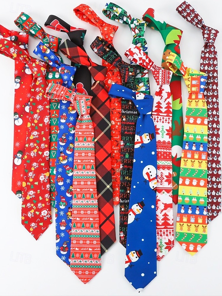 Weihnachtskrawatte für Herren aus Polyester mit Weihnachtsmann-, Schneemann- und weihnachtlichen Motiven – festliche, verstellbare Fliege für Weihnachtsfeiern und festliche Anlässe 2026 - $11.99 –P4