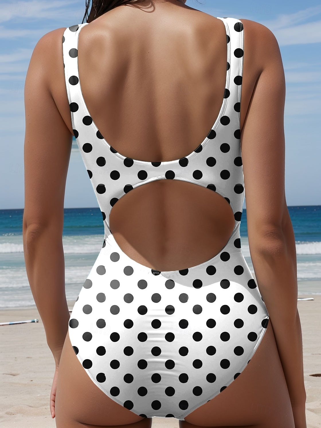 Costum de baie pentru femei 1 piesă subțire monokini colorat tăietură înaltă control al burticii talie înaltă subțire fără spate vacanță vintage grafic buline guler în U fără mâneci 2026 - $32.99 –P2