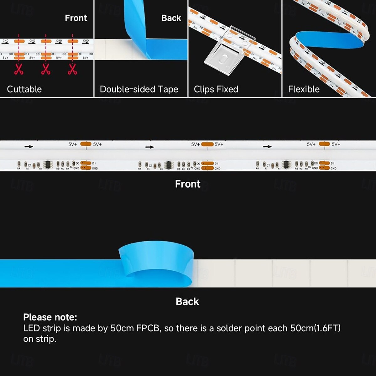 FCOB COB WS2812B IC RGB LED Strip DC5V (Optional Bluetooth Smart APP Controller) 3.2-16.4FT Individual Addressable 420Pixel/m  10IC Dream Color IP30 Non-Waterproof High Density Light 0.32in Width 2025 - $14.99 –P6