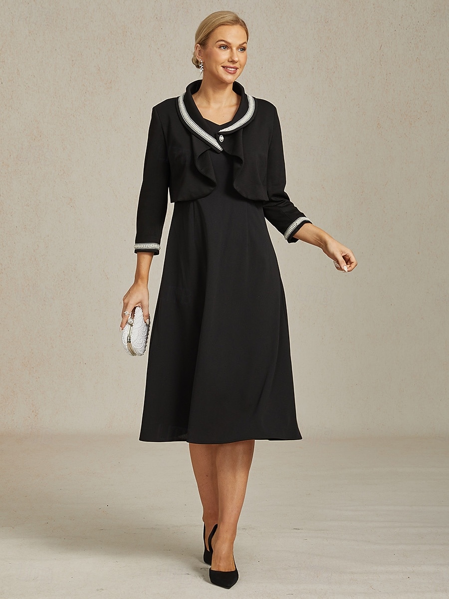 בגדי ריקוד נשים כפתור למעלה Ruched קפלים חרוזים אלגנטית שרוול 4\3 צווארון V Crop Tops עבודה אורחת חתונה לבוש קוקטייל שחור אביב סתיו חורף 2026 - KZT 14968.31 –P8