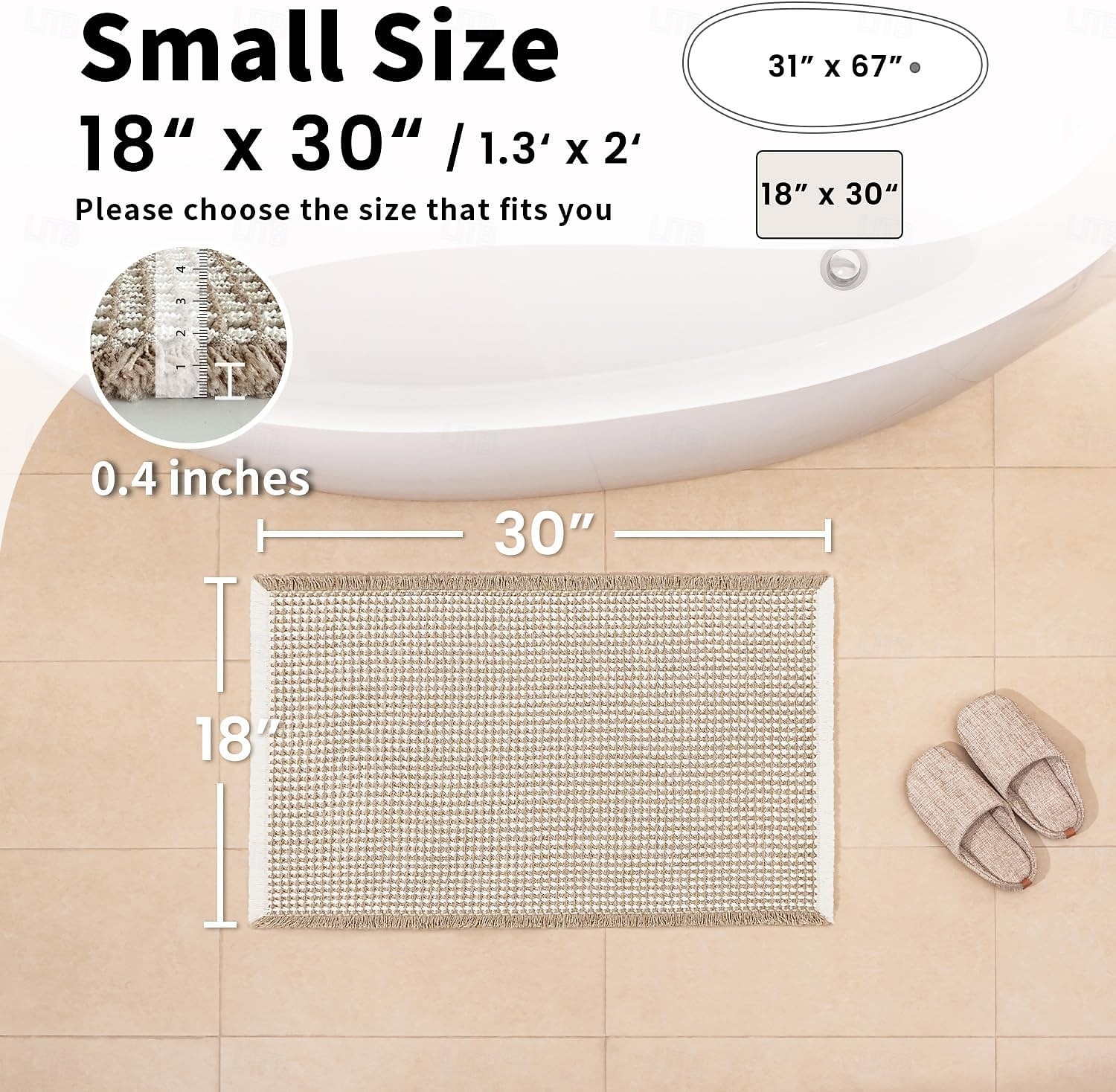 Vaflová koupelnová předložka, boho koupelnové koberečky, protiskluzové, pratelné, super savé a rychleschnoucí, malé koupelnové předložky, farmářská koupelnová dekorace, 18'' x 30'', khaki a bílá 2026 - $10.49 –P2