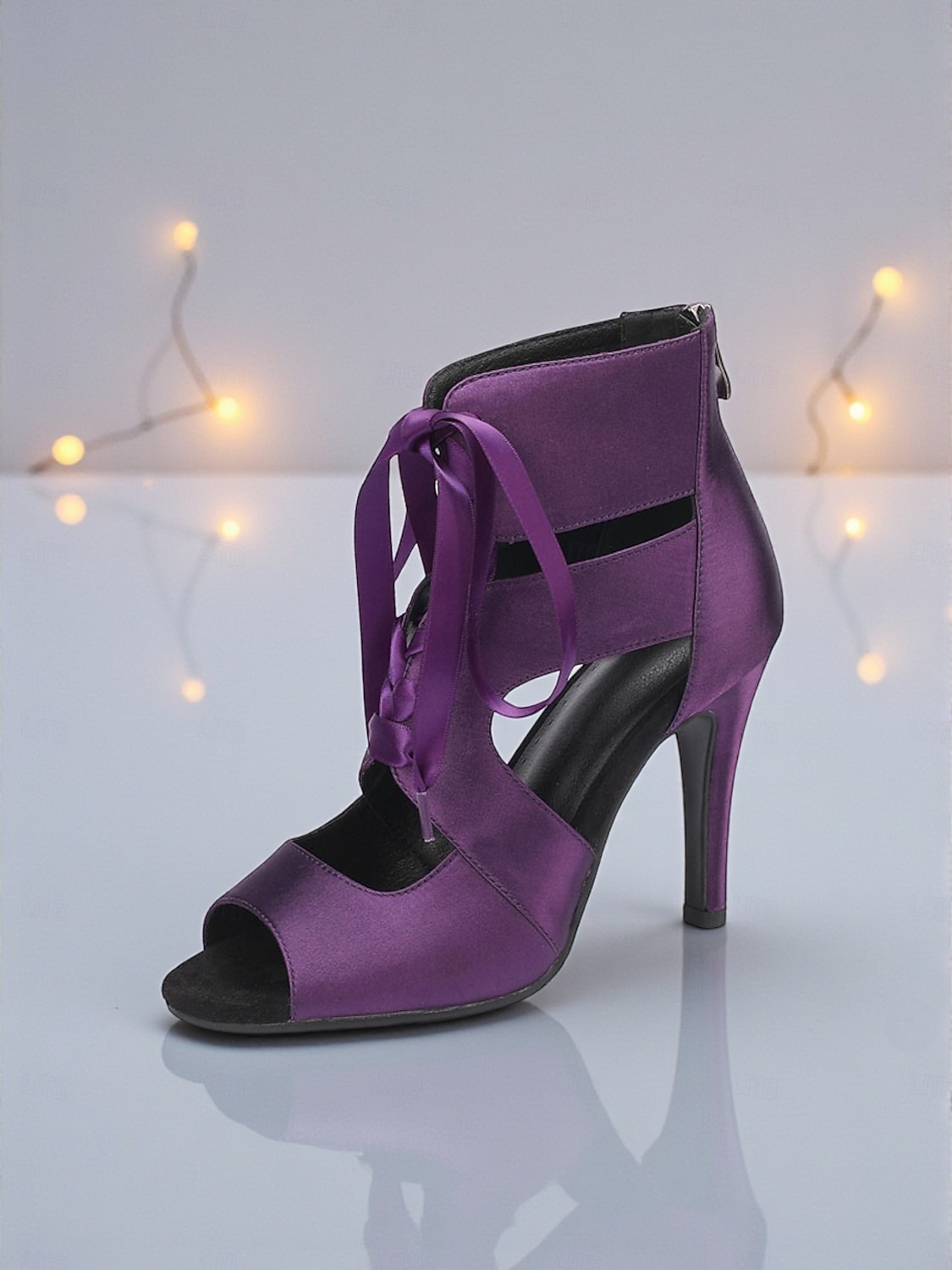 Zapatos de tacón de satén con cordones para baile latino de mujer - zapatos profesionales de salón de baile con punta abierta para bailarinas 2026 - $64.99 –P3