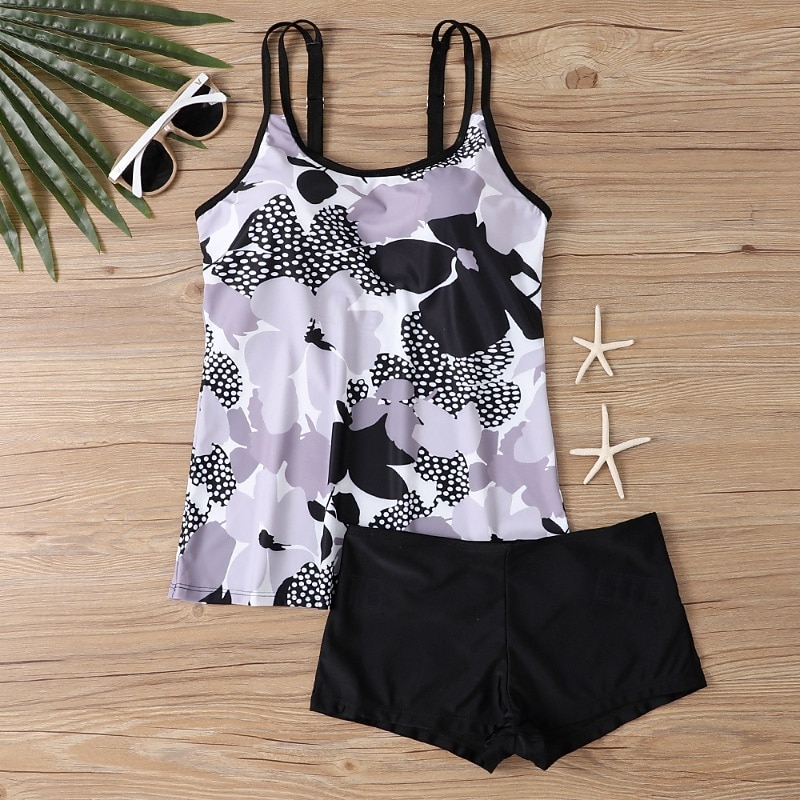 Dam Badkläder 2 st Shorts Baddräkt Öppen rygg Semester Standkläder Blommig U-hals Ärmlös Baddräkter 2026 - $28.99 –P9