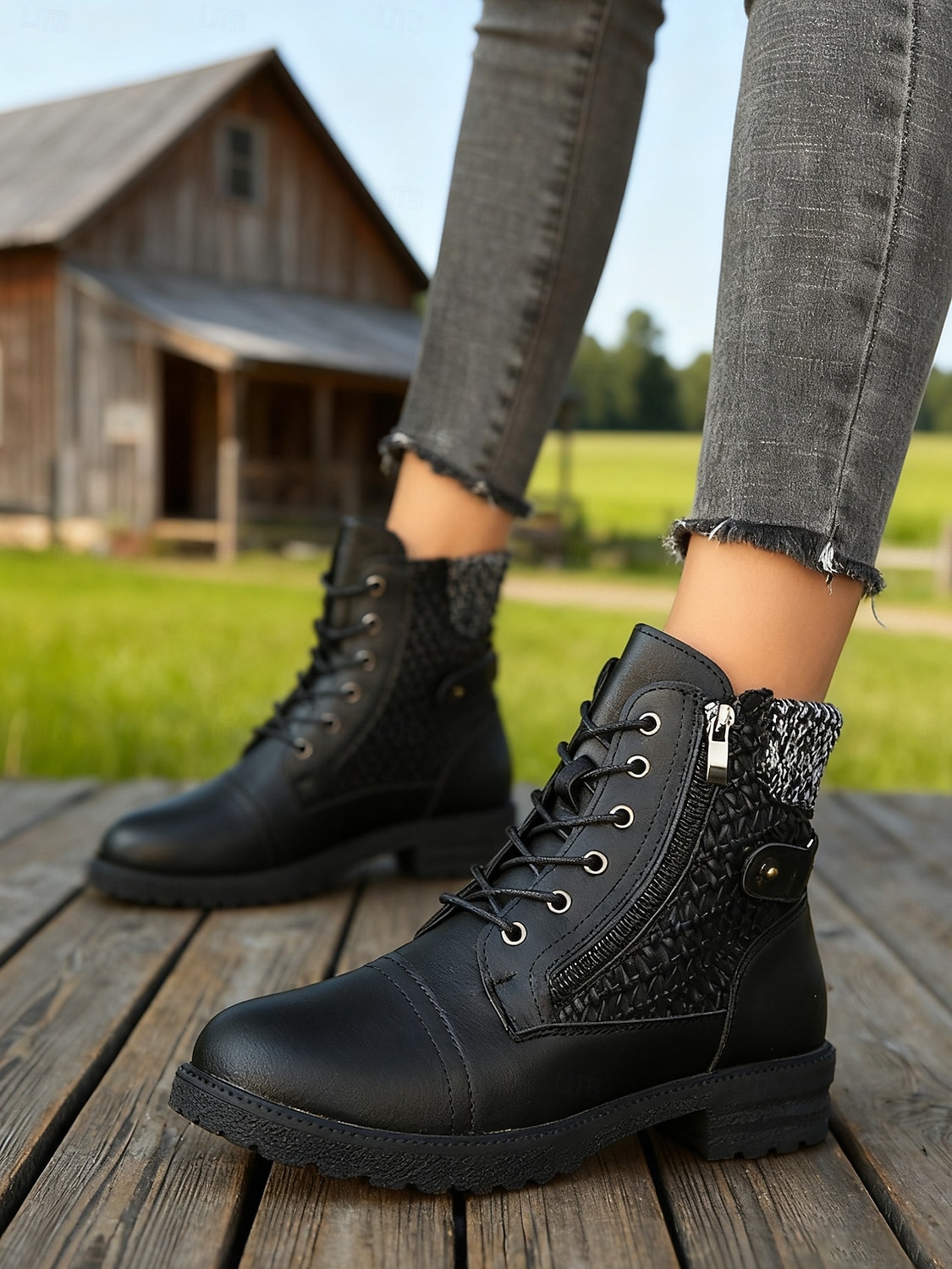 Botines marrones de mujer con cordones y detalles de punto – botas elegantes y duraderas para paseos al aire libre, trabajo y salidas informales. 2026 - $46.99 –P5