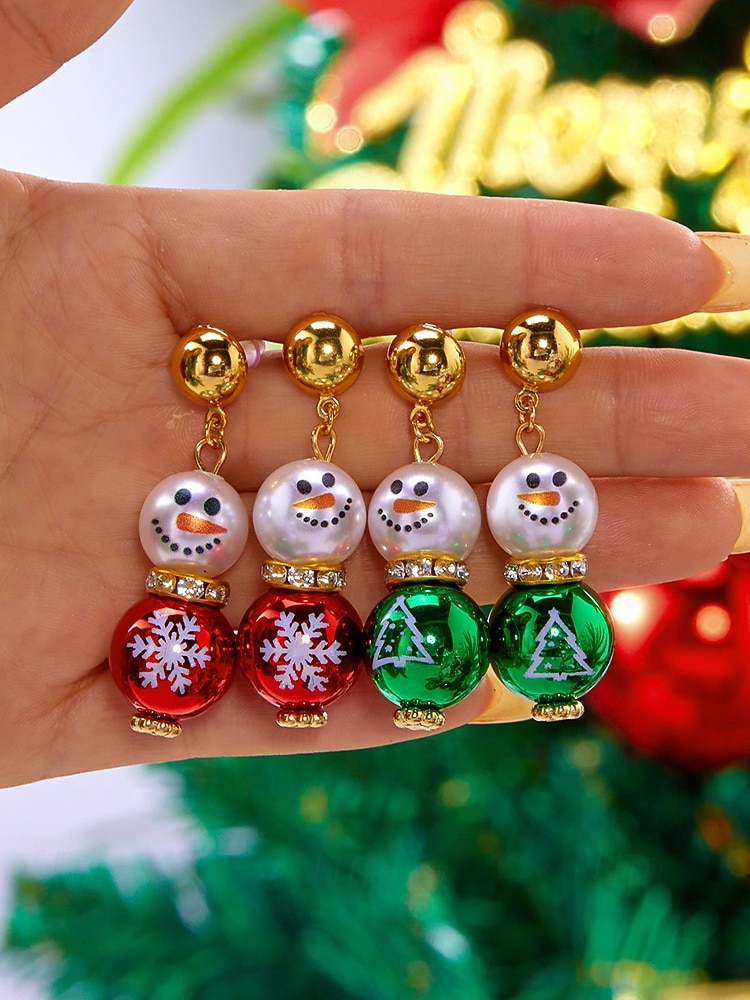 női karácsonyi hóember fülbevalók – ötvözet piros, zöld és fehér gyöngyökkel, tökéletesek ünnepi bulikra és ünnepi alkalmakra 2026 - $9.99 –P7