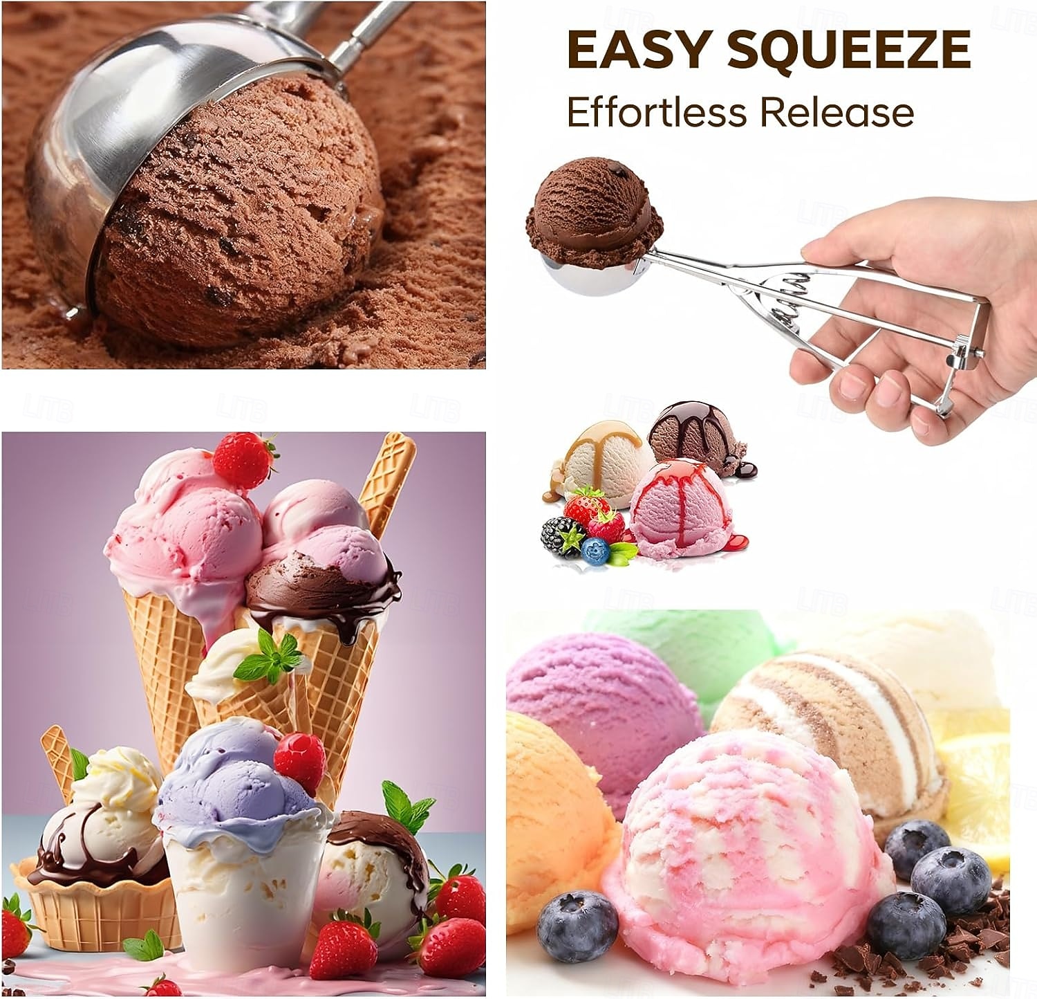 مجموعة مغارف آيس كريم مكونة من 3 قطع، مغرفة آيس كريم من الفولاذ المقاوم للصدأ مع إطلاق الزناد، مغرفة كوكيز للخبز، مغرفة عجينة كوكيز 2026 - $19.99 –P7