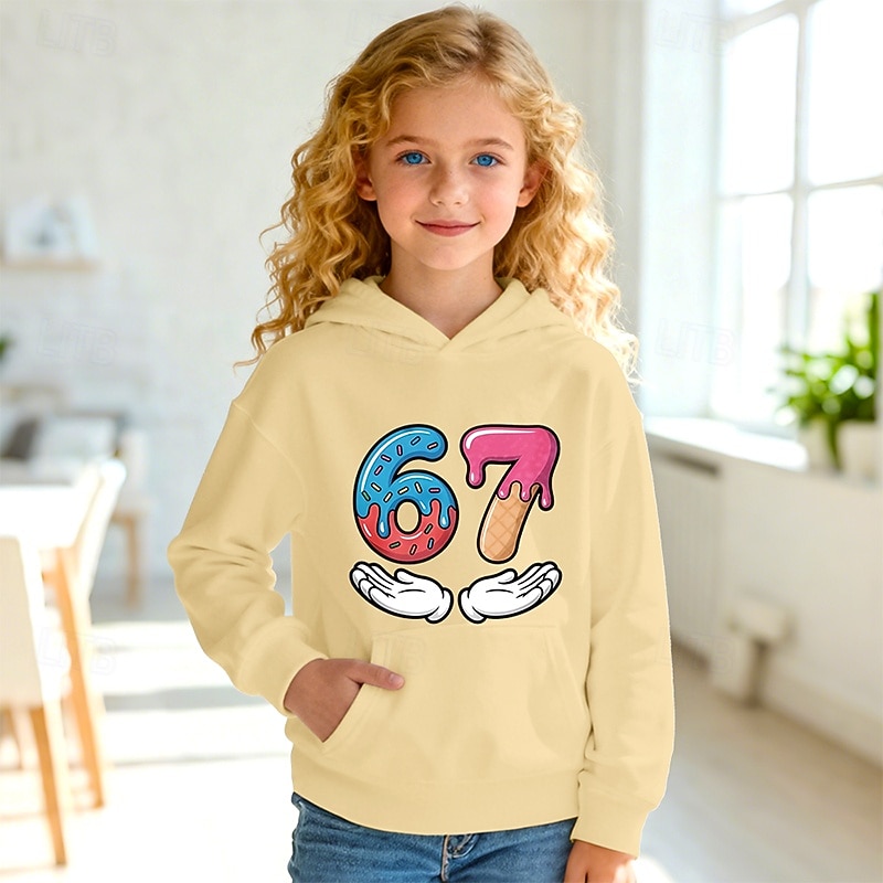 Unisex Girls' 3D Graphic Funny Slang 67 Hoodie Pullover Long Sleeve 3D Print Spring Fall Sports Fashion Streetwear Kids 4-12 Years Hooded Outdoor Casual Daily Regular Fit 2026 - $10.99 –P2