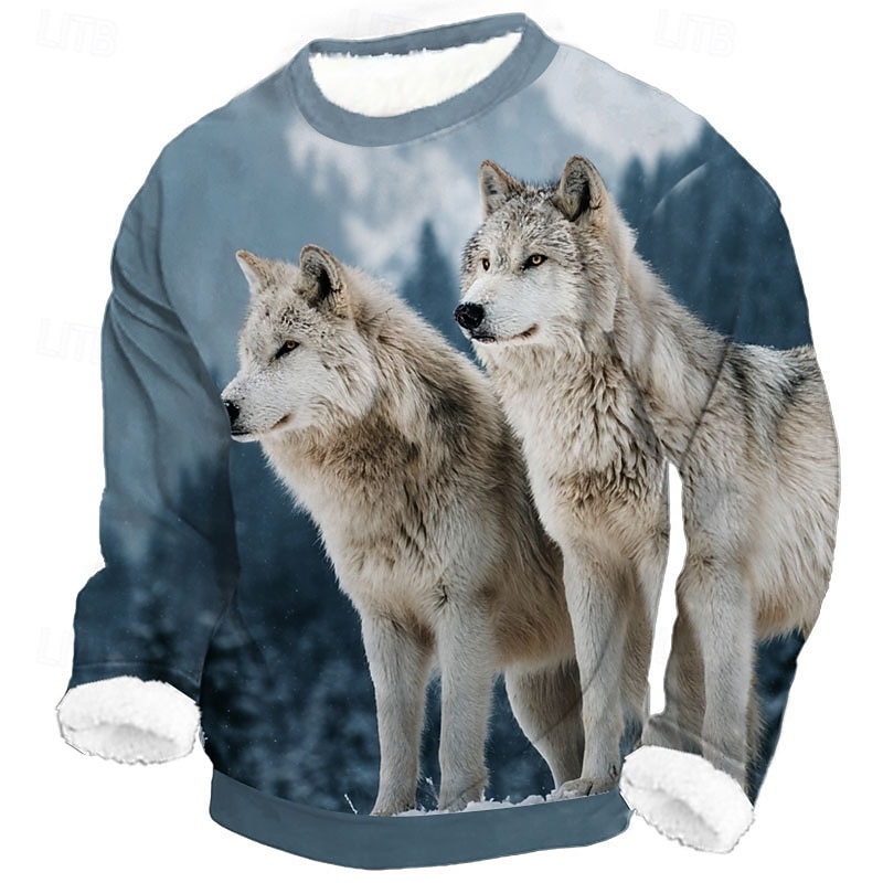 Herre Ulv 3D-utskrift Fleece Genser Daglig Fritid Fantasi Crew-hals Hjem Fest Gave Gateklær Blå 1 blå 2# Brun 3D-utskrift Høst Vinter Designer S M L XL XXL XXXL 2026 - $30.99 –P2