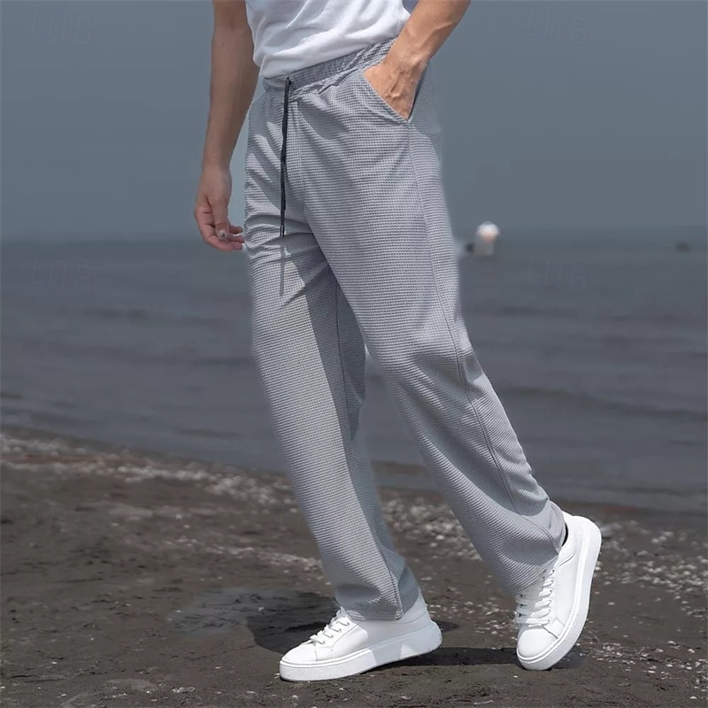 Men's Sweatpants Trousers Baggy Pants Straight Leg Sweatpants Waffle Pants Drawstring Pocket Elastic Waist Plain Comfort Soft Outdoor Daily Holiday Fashion Classic Style Black White Micro-elastic 2026 - $24.99 –P10