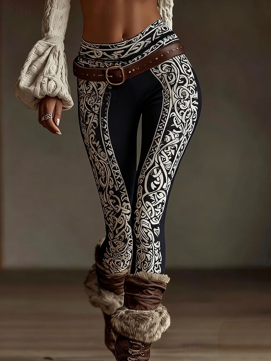 Dam Damasker Semester Vintage Etnisk Stil Ankellång Hög midja Grafisk Geometrisk Mjuk Bekväm Elastisk Dagligen Hem Utomhus Svart Blå Purpur Kaffe Vår Höst Vinter Smal passform 2026 - $21.99 –P1