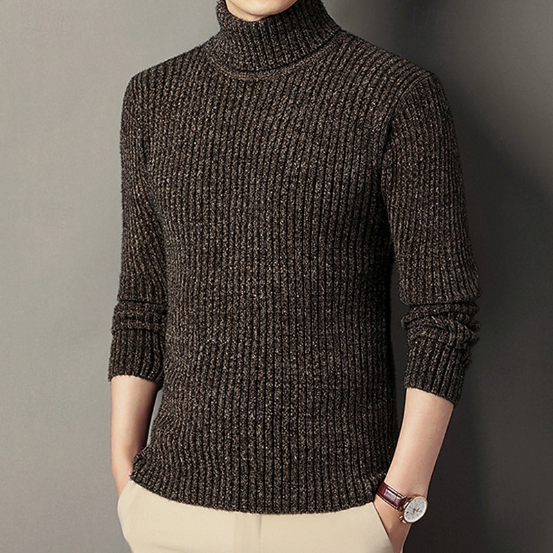 Herren Pullover Strickpullover Gerippt Stricken Normale Oberteile Gestrickt Einfach Rollkragen Mode Basic Urlaub Alltagskleidung Bekleidung Herbst Winter Schwarz Kaffee M L XL 2026 - $37.99 –P12